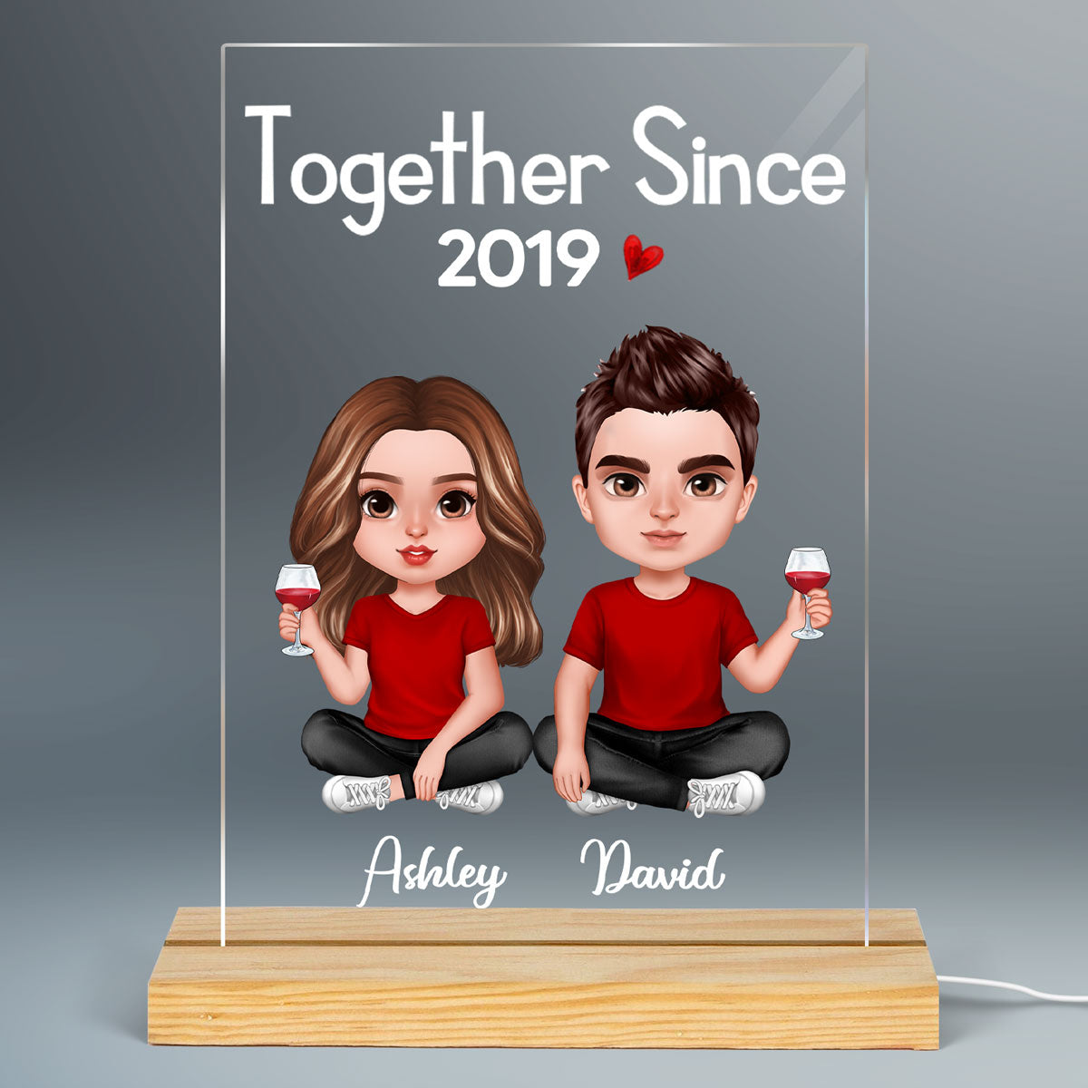 Doll Couple Sitting Realistic Gift For Him Gift For Her Personalized Rectangle Acrylic Plaque LED Lamp Night Light