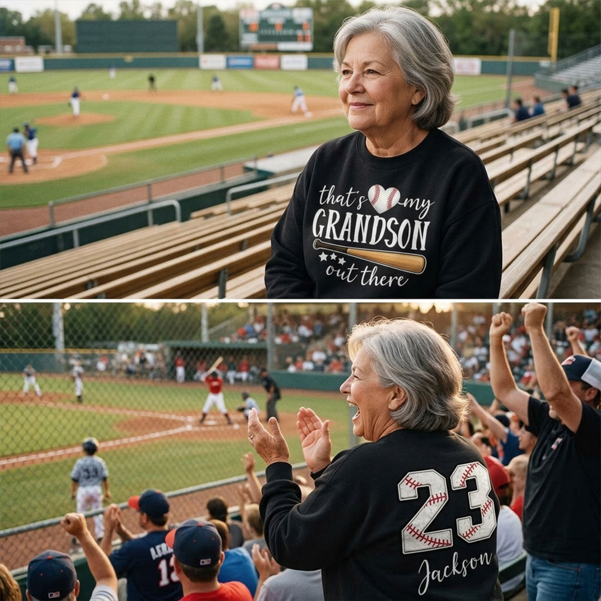 That's My Grandson Out There - Personalized Double Sided Sweatshirt - Baseball Softball Grandma Mom