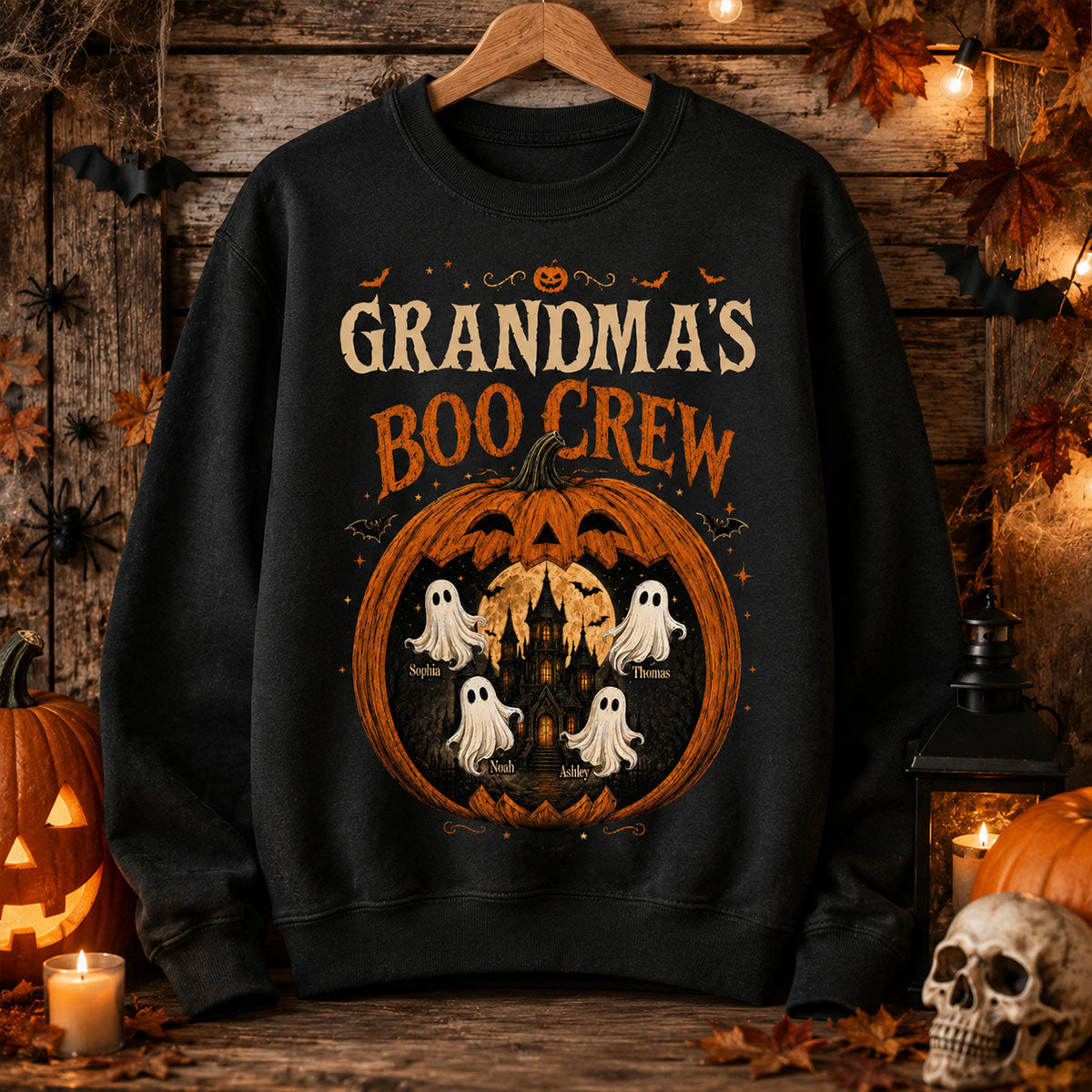 Trending Pumpkin Grandma's Boo Crew Halloween Haunted House - Personalized Shirt - Gift for Grandma