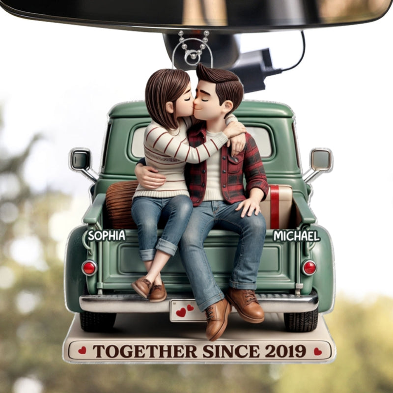3D Effect Couple On Truck Personalized Acrylic Car Hanger Ornament, Heartfelt 2025  Gift For Couple, For Him, For Her, Boyfriend, Girlfriend, Husband, Wife