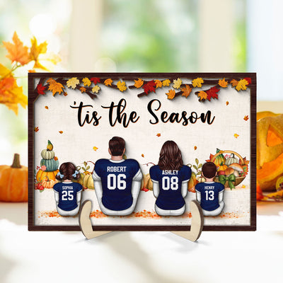 Fall Season Football Family Sitting Personalized 2-Layer Wooden Plaque, Gift For Husband, Wife, Dad, Mom