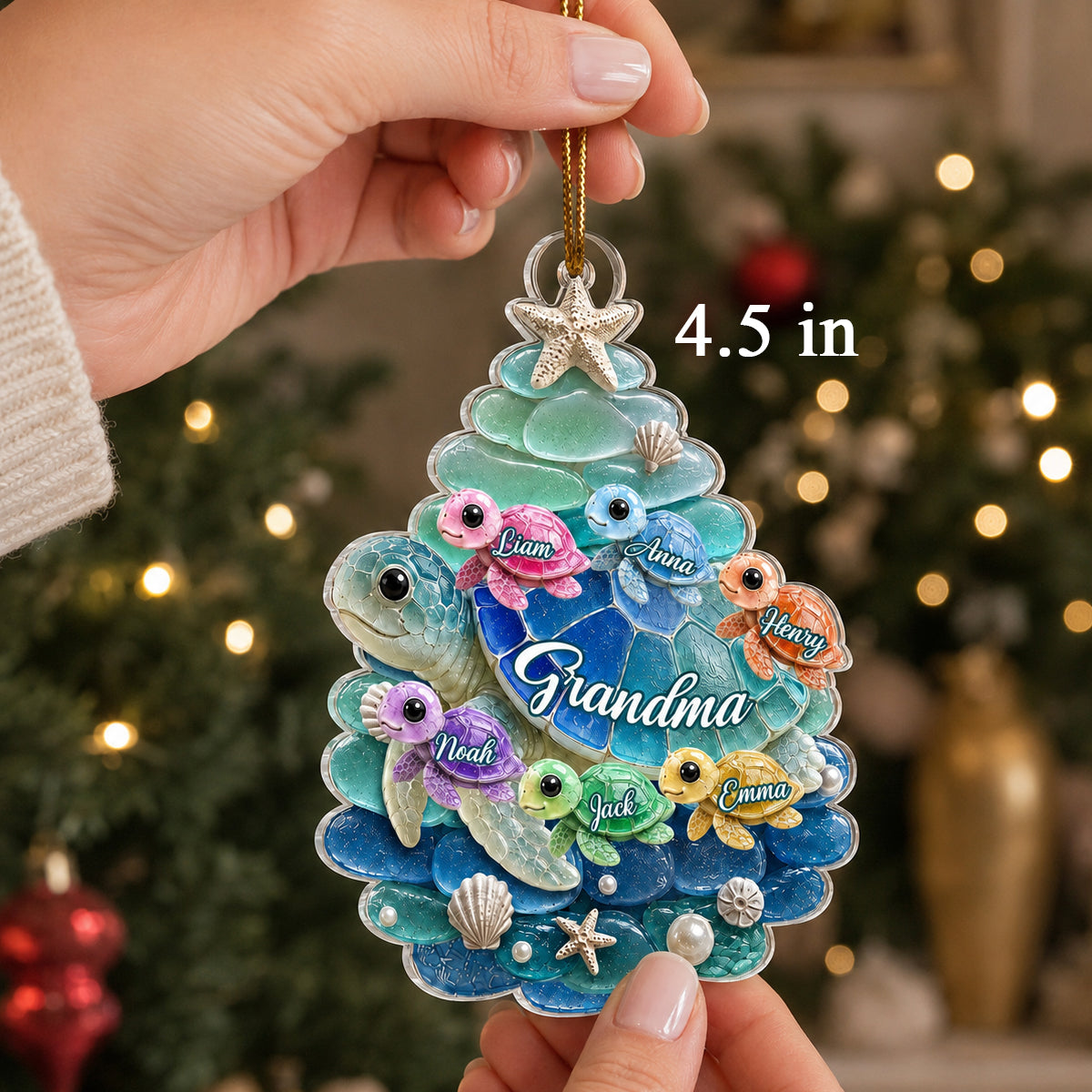 Turtle Grandma Grandkids - Personalized Acrylic Ornament - Christmas Gift for Grandma, Grandkids