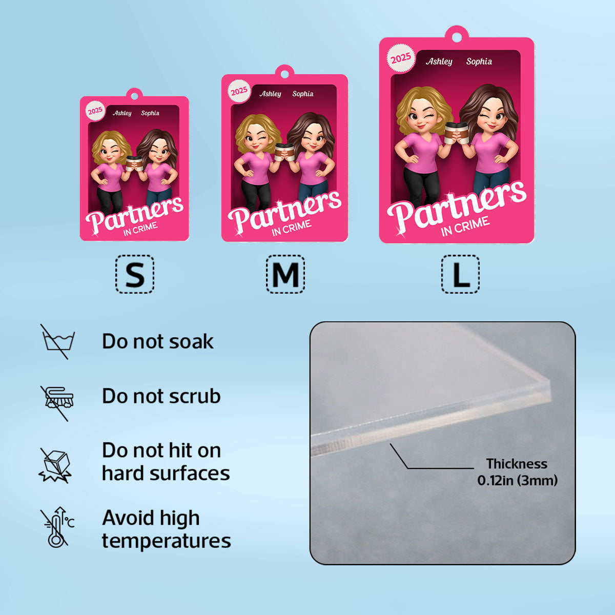 Besties Sisters 3D Effect Pink Toy Box Personalized Acrylic Keychain, Gift for Besties, Best Friends