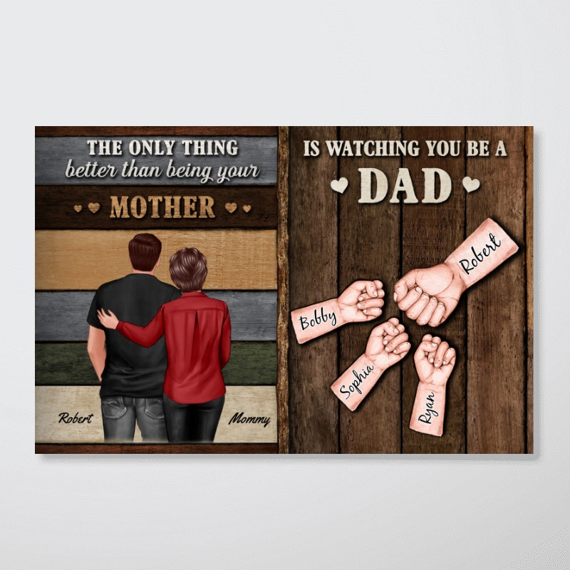 From Mom Dad To Son Watching You Be A Dad Colored Wood Pallets Fist Bumps Personalized Poster, Gift For Son