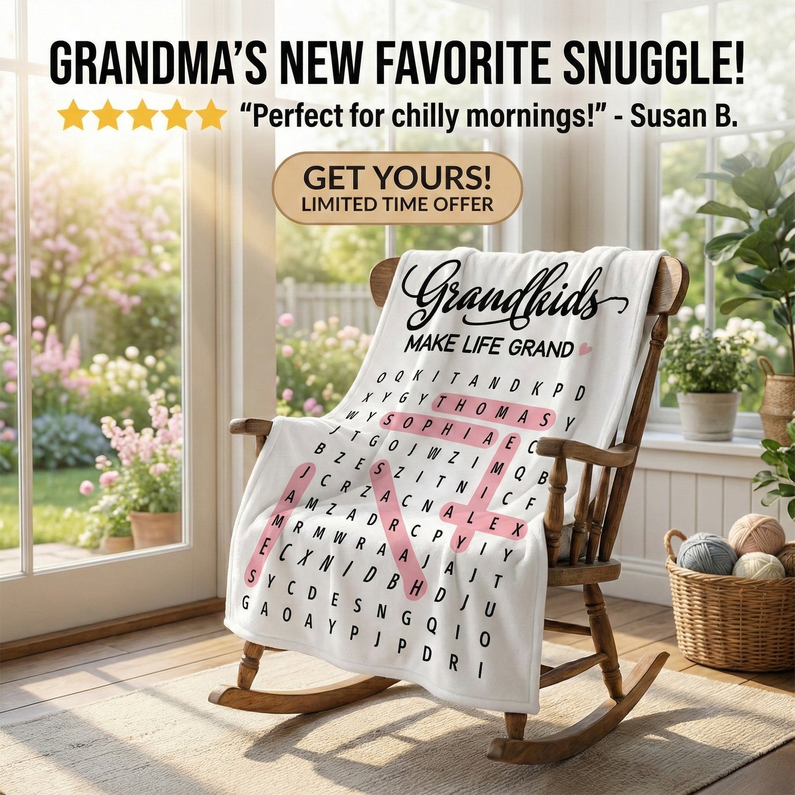 Grandma's Favorite People Word Search Puzzle - Personalized Fleece Blanket - Mother's Day Gift For Grandma