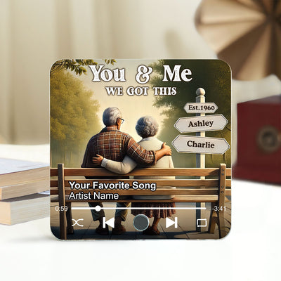 Old Couple Sitting On The Bench Personalized Music Fridge Magnet, Heartfelt Gift For Couple, For Him, For Her, Boyfriend, Girlfriend, Husband, Wife