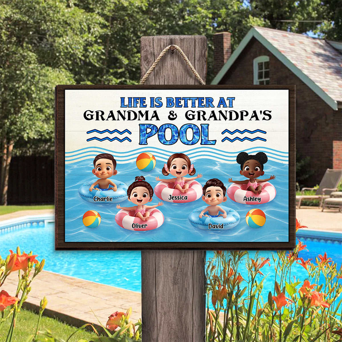 Life is Better at Grandma & Grandpa Pool Personalized Wooden Door Sign, Grandchildren Welcome Sign, Summer Sign