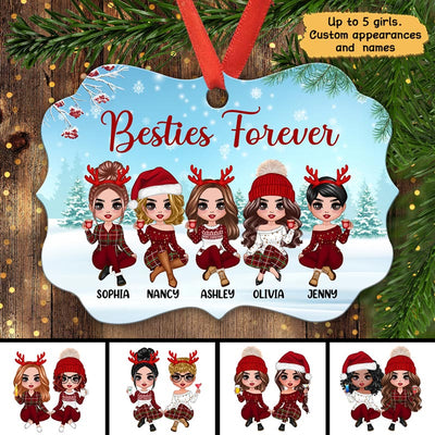Doll Besties Sisters Sitting In Snow Personalized Christmas Ornament