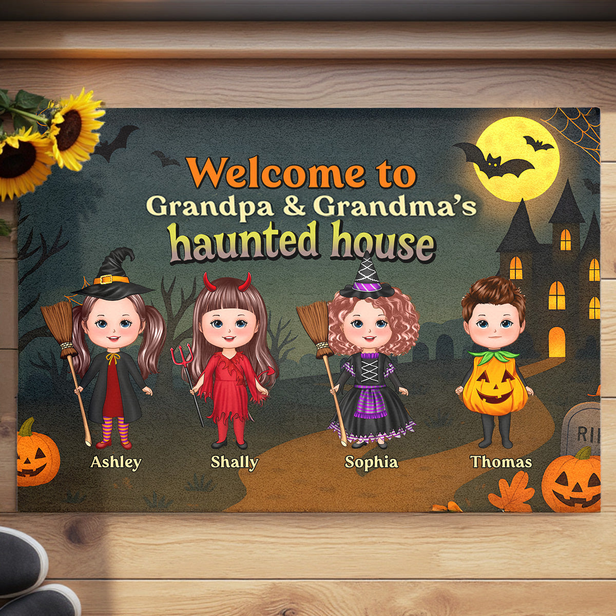 Halloween Welcome To Grandma Grandpa Grandparents Haunted House Personalized Doormat