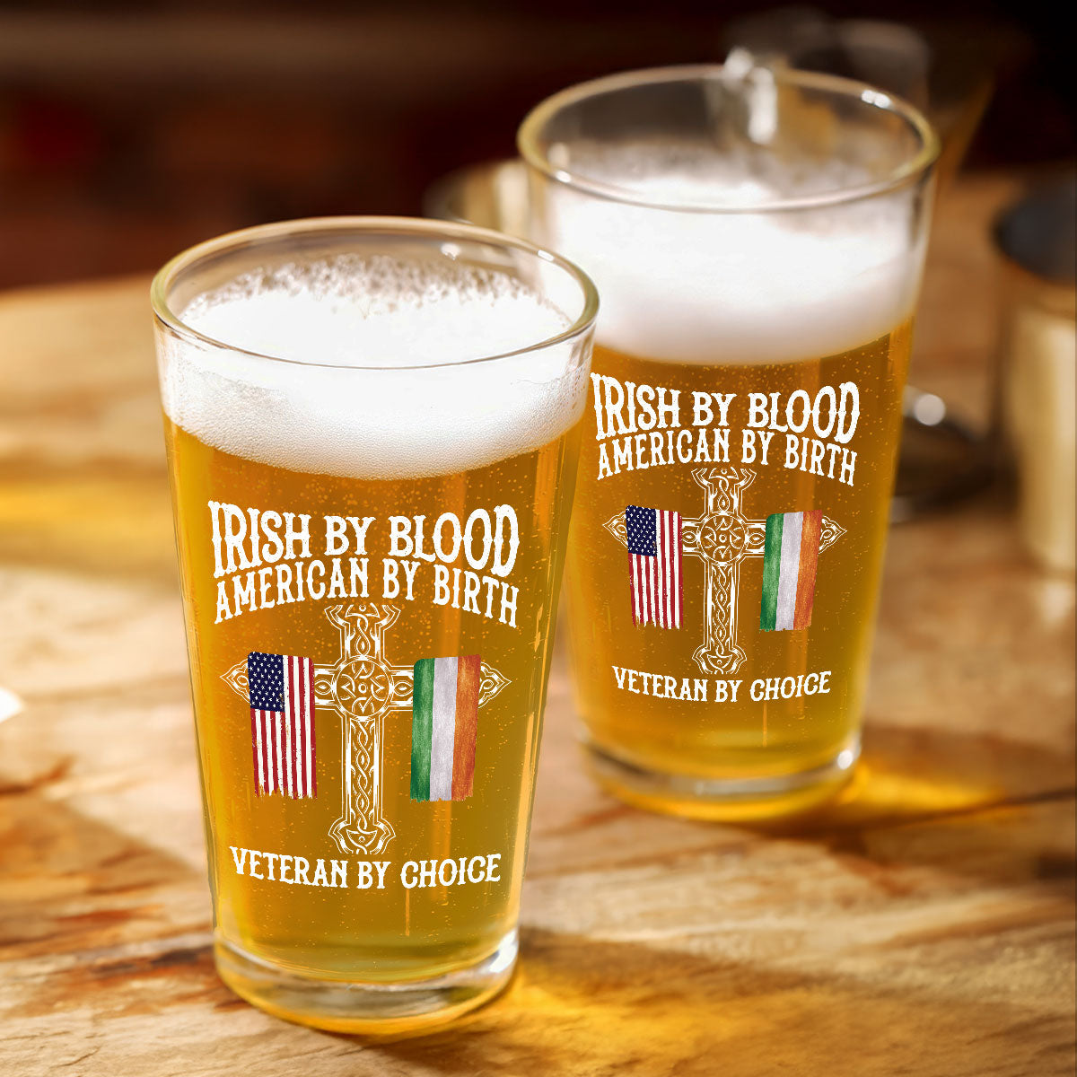 St. Patrick's Day Irish By Blood American By Birth Personalized Beer Glass, Customize Title