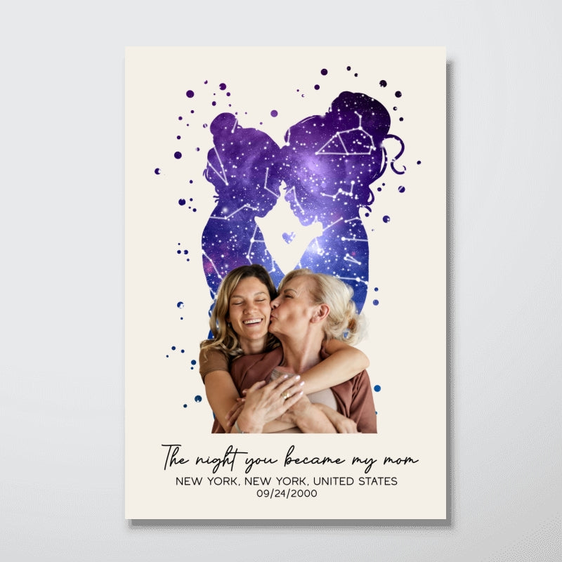Mother Daughter The Day You Became My Mom Personalizede Poster, Custom Star Map, Capture the Precious Moment, Gift, Constellation Print, Real Astronomical Data