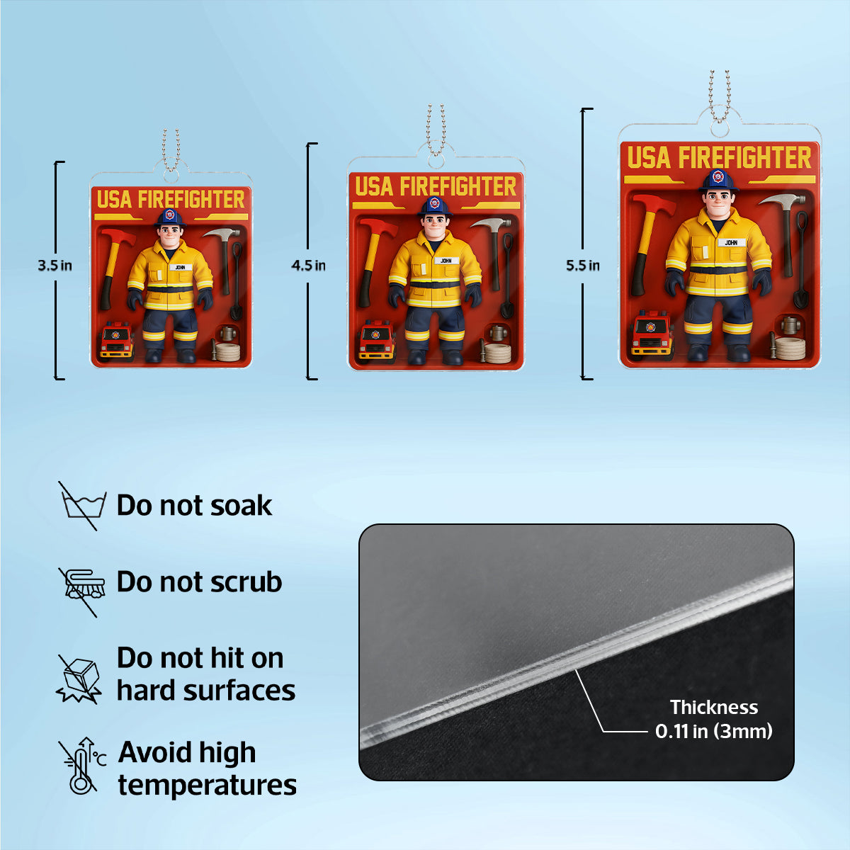 Personalized USA Firefighter Acrylic Car Hanger, Custom Figure for Firefighters