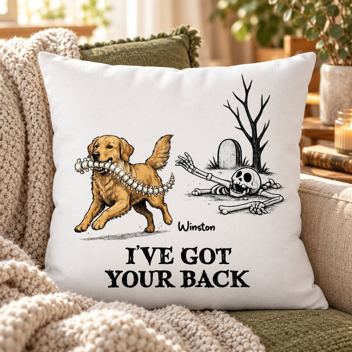 I've Got Your Back Dog Stealing Backbone - Personalized Pillow - Funny Halloween Gift For Dog Lovers