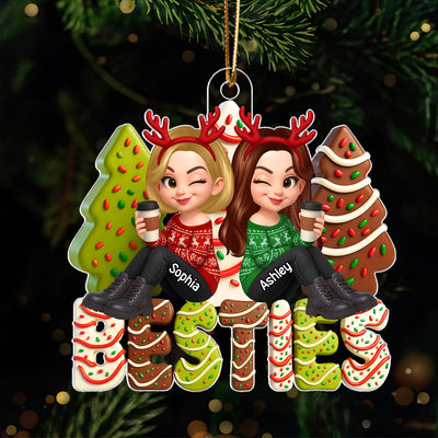 3D Effect Christmas Tree Cake Besties Sisters Personalized Acrylic Ornament, Christmas gift for Besties Sisters