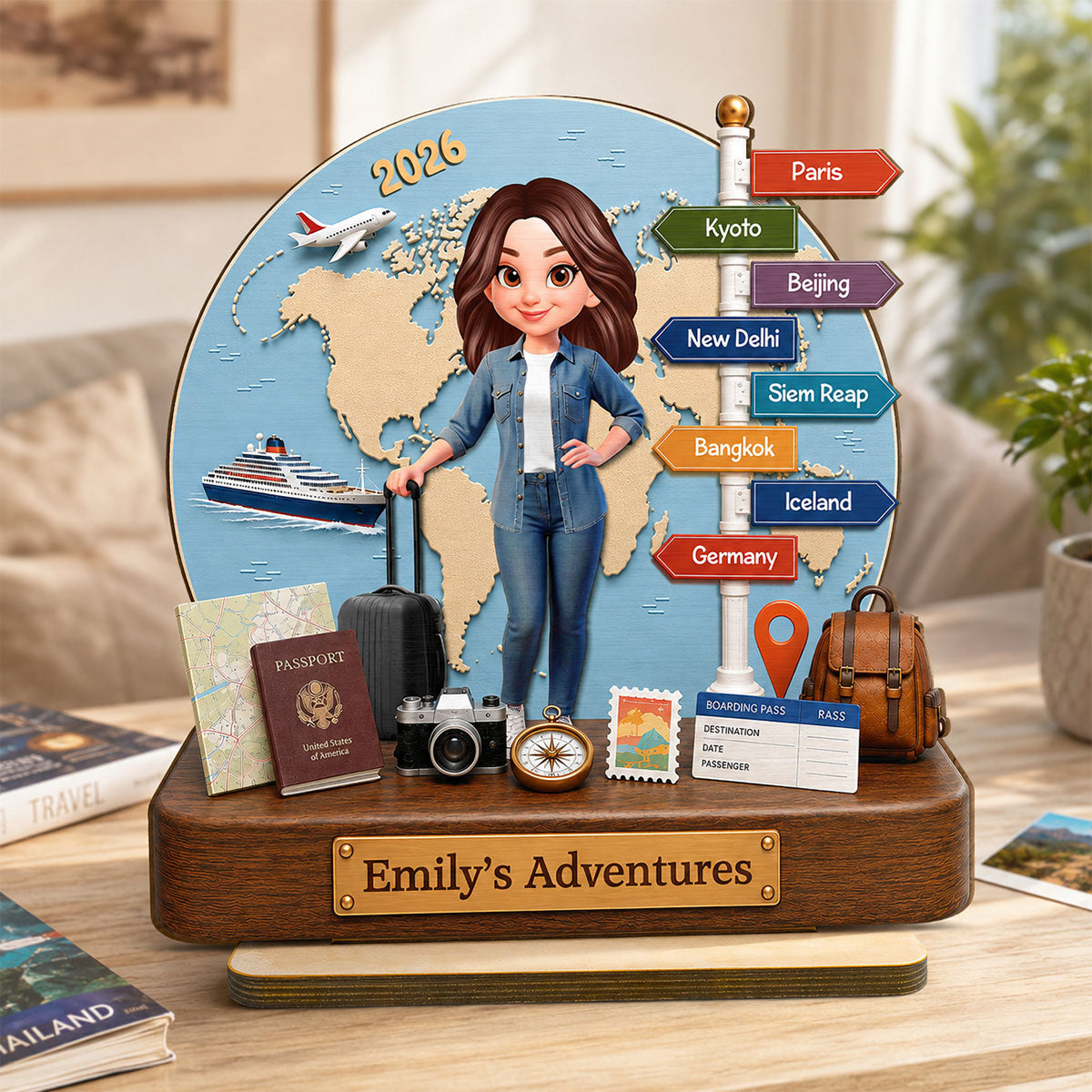 Traveling Destination Travel Adventure 2D Flat - Personalized Wooden Plaque