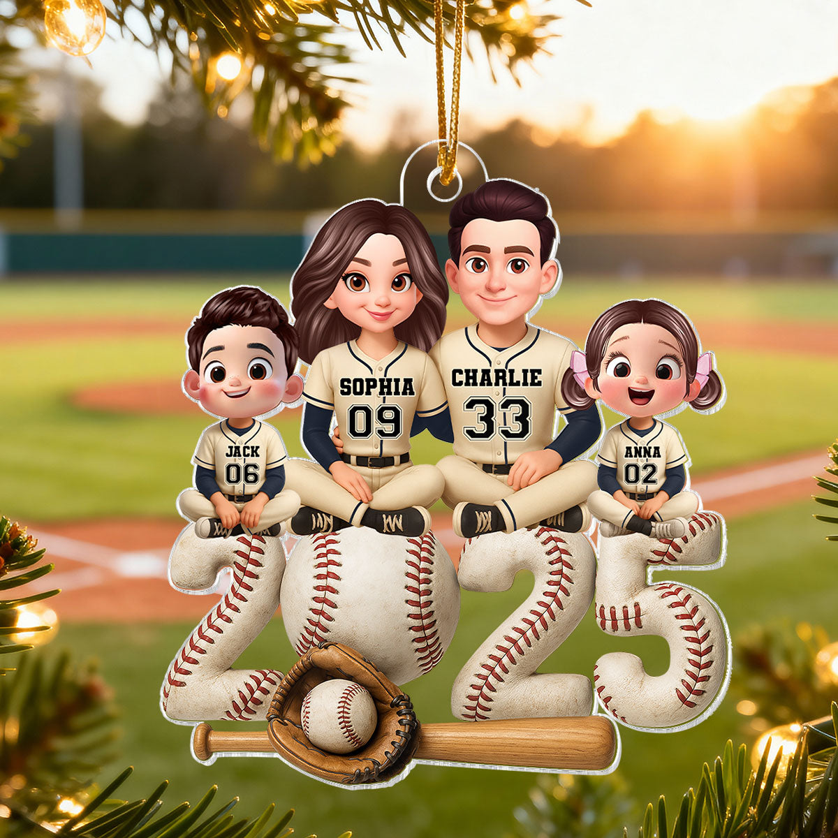 3D Effect Christmas Baseball Team Family - Personalized Acrylic Ornament