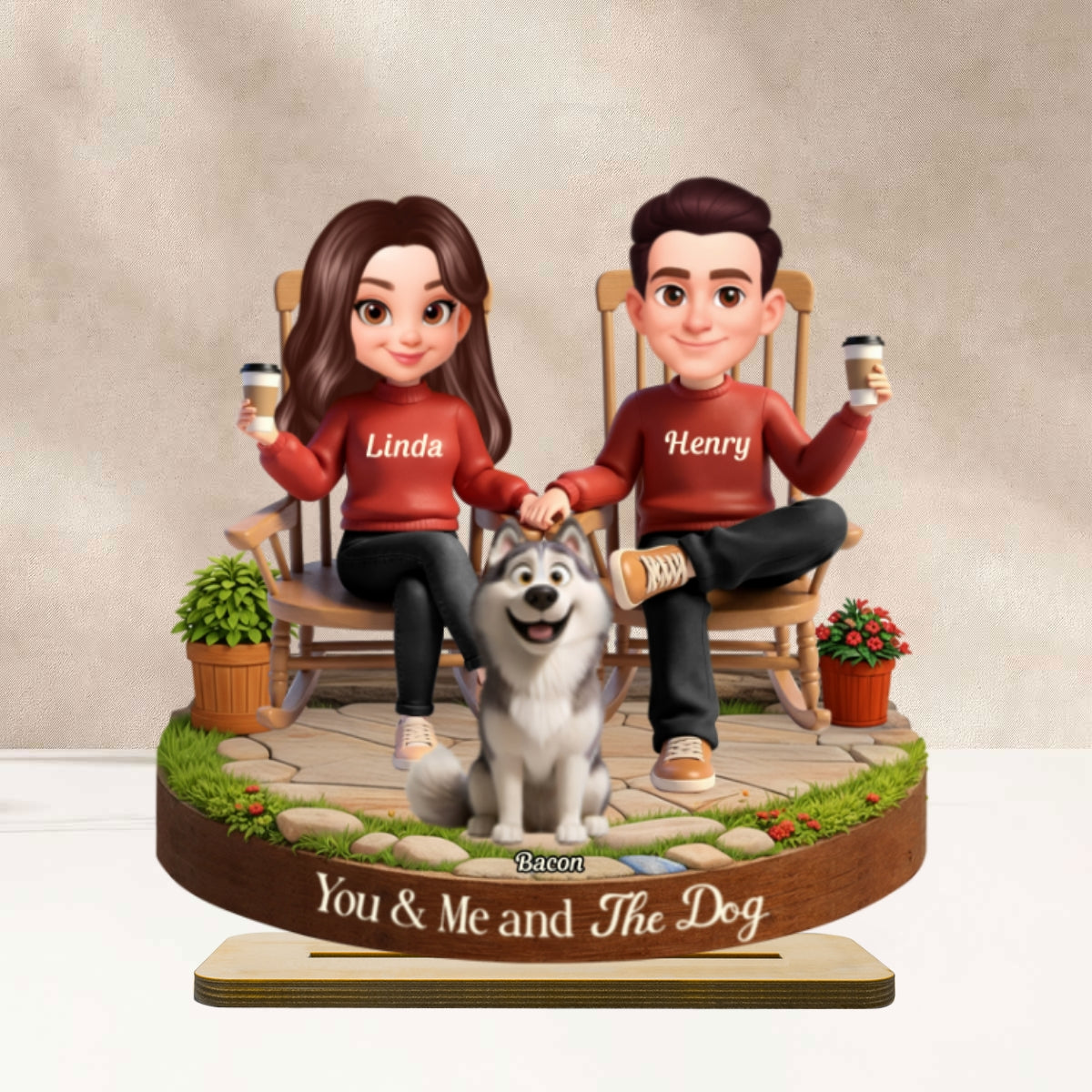 You And Me And The Fur Babies - Personalized Standing Wooden Plaque - Gift for Couple