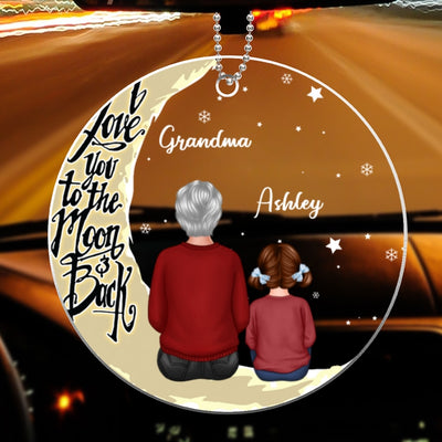Grandma & Grandkids On Moon Back View Personalized Acrylic Ornament