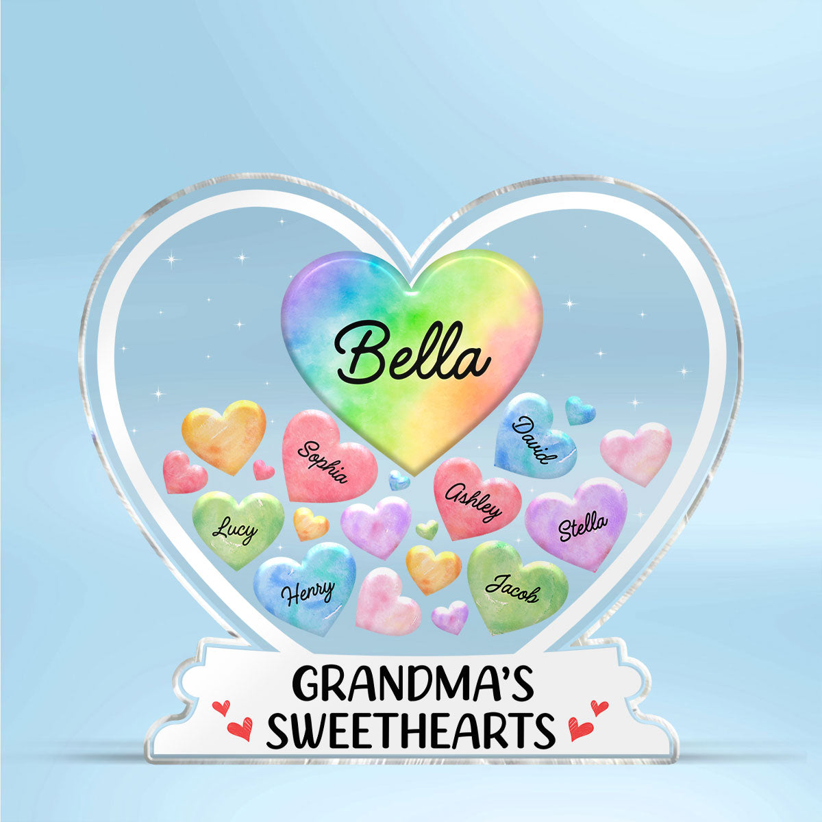 Grandma‘s Sweethearts Colorful Hearts In Heart Personalized Acrylic Block Plaque, Mother’s Day Gift For Grandma, Mom