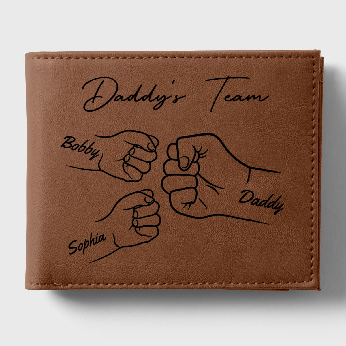 Best Dad Ever Fist Bump Outline Personalized Printed Leather Wallet