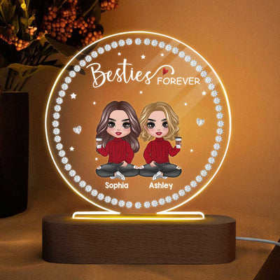 Best Friends Sisters Jewelry Stone Personalized Circle Plaque LED Night Light