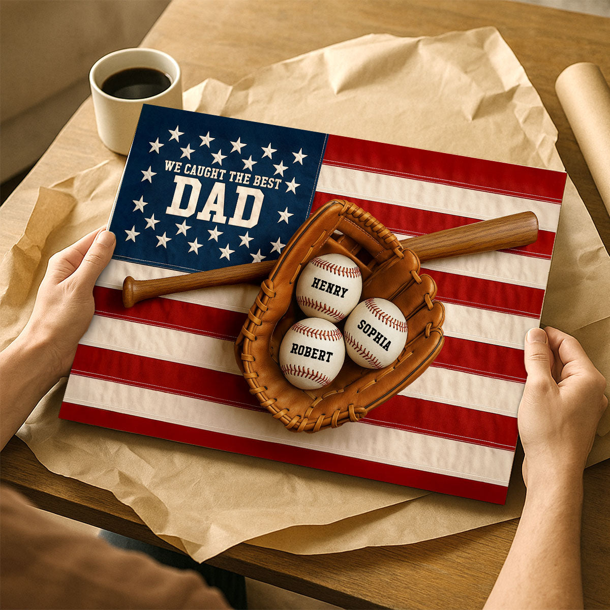 Nation Flag We Caught The Best Dad Baseball 3D Effect Personalized Poster, Unique Father's Day Gift For Dad