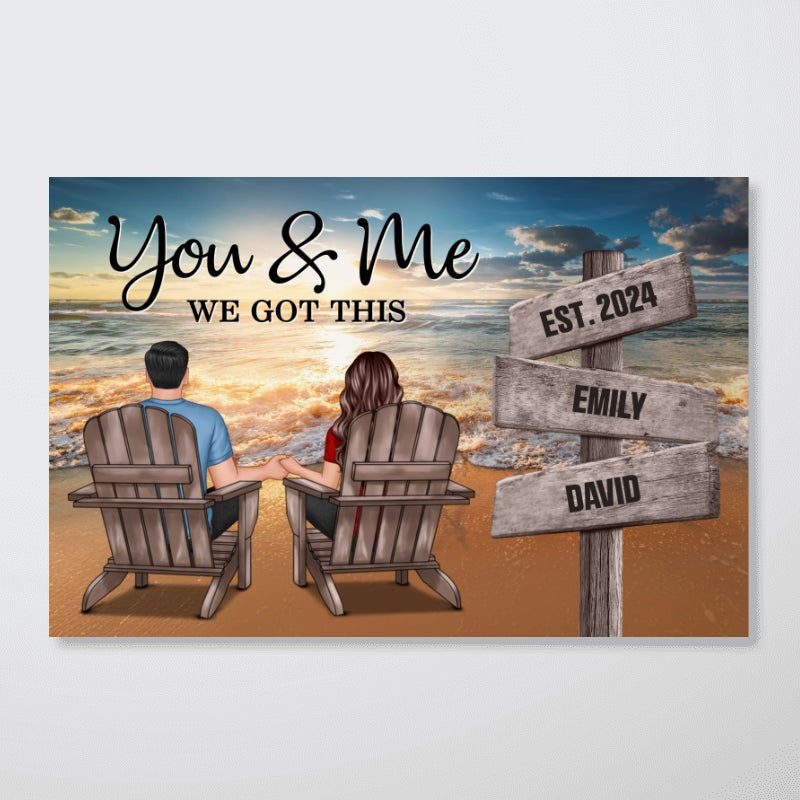Romantic Beach Landscape Couple Sitting Holding Hands Sign Posts Personalized Poster, Heartfelt 2025  Gift, Anniversary Gift For Girlfriend, For Wife