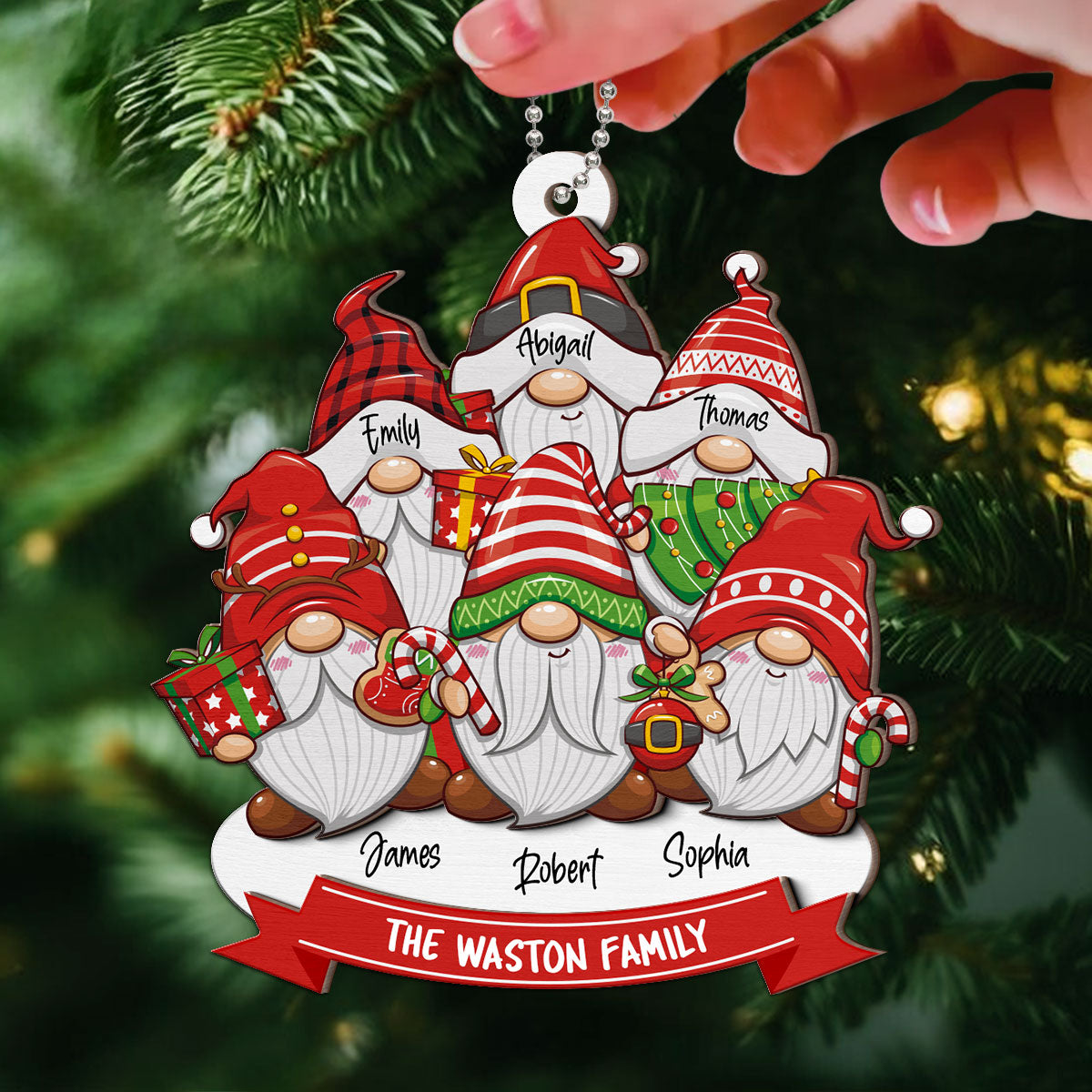 Christmas Gnome Family Personalized 2-Layer Wooden Ornament