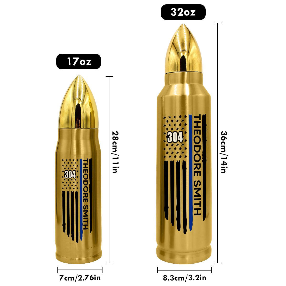 Police Thin Blue Line Personalized Bullet Tumbler, Appreciation Gift, Christmas Gift