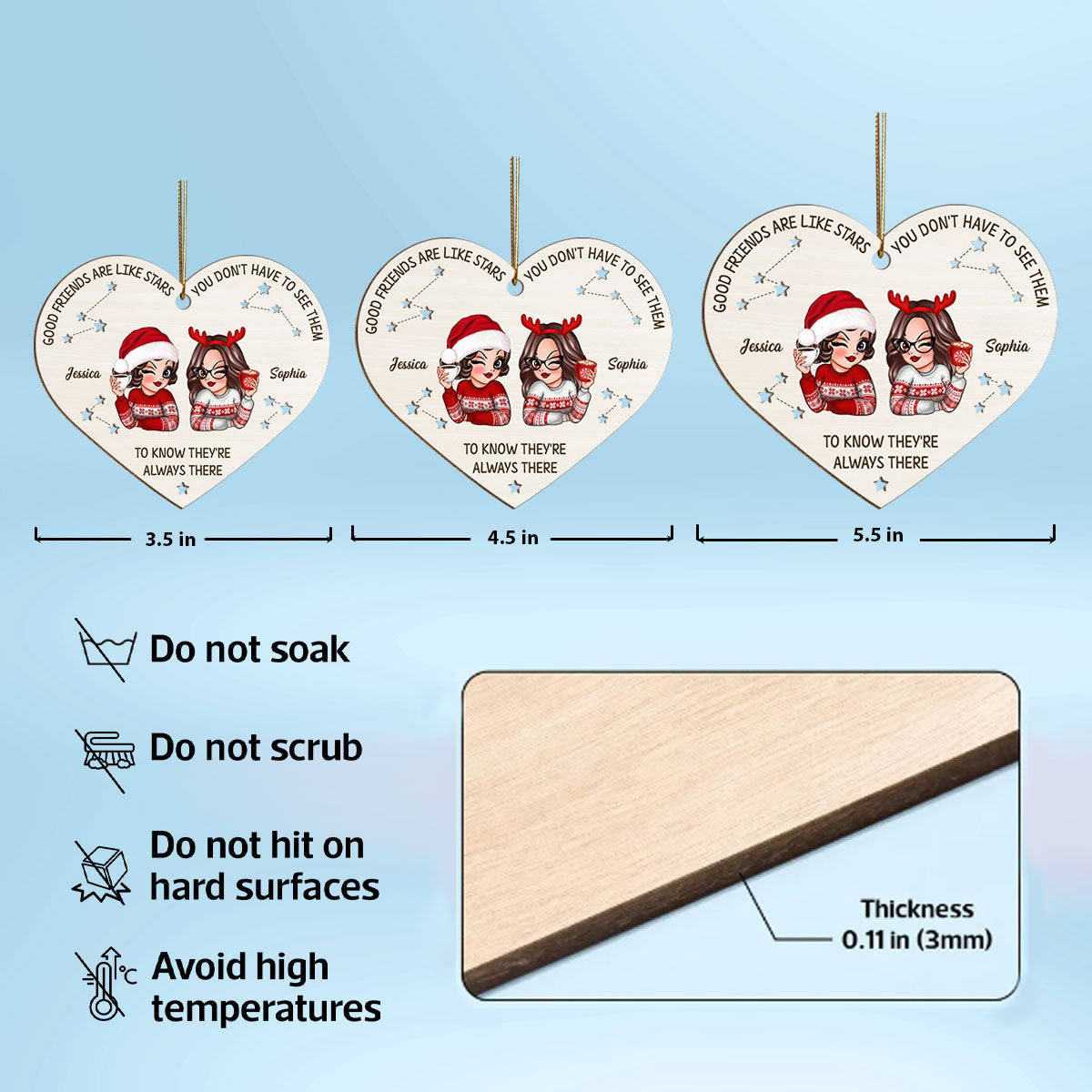 Good Friends Are Like Stars They're Always There Personalized Wooden Ornament, Best Friends Christmas Gift