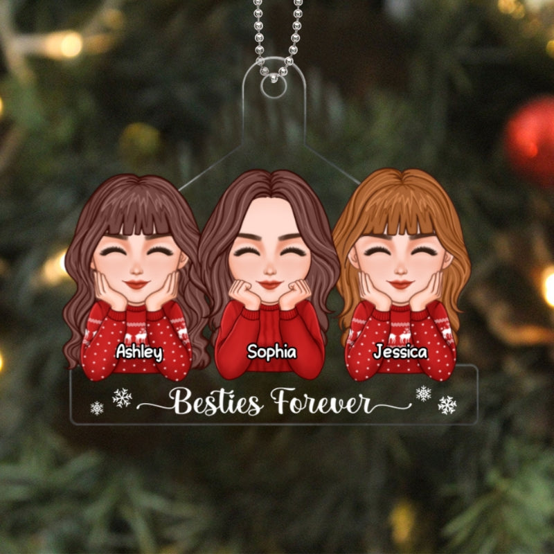 Besties Sisters Chin On Hands Christmas Gift Personalized Acrylic Ornament