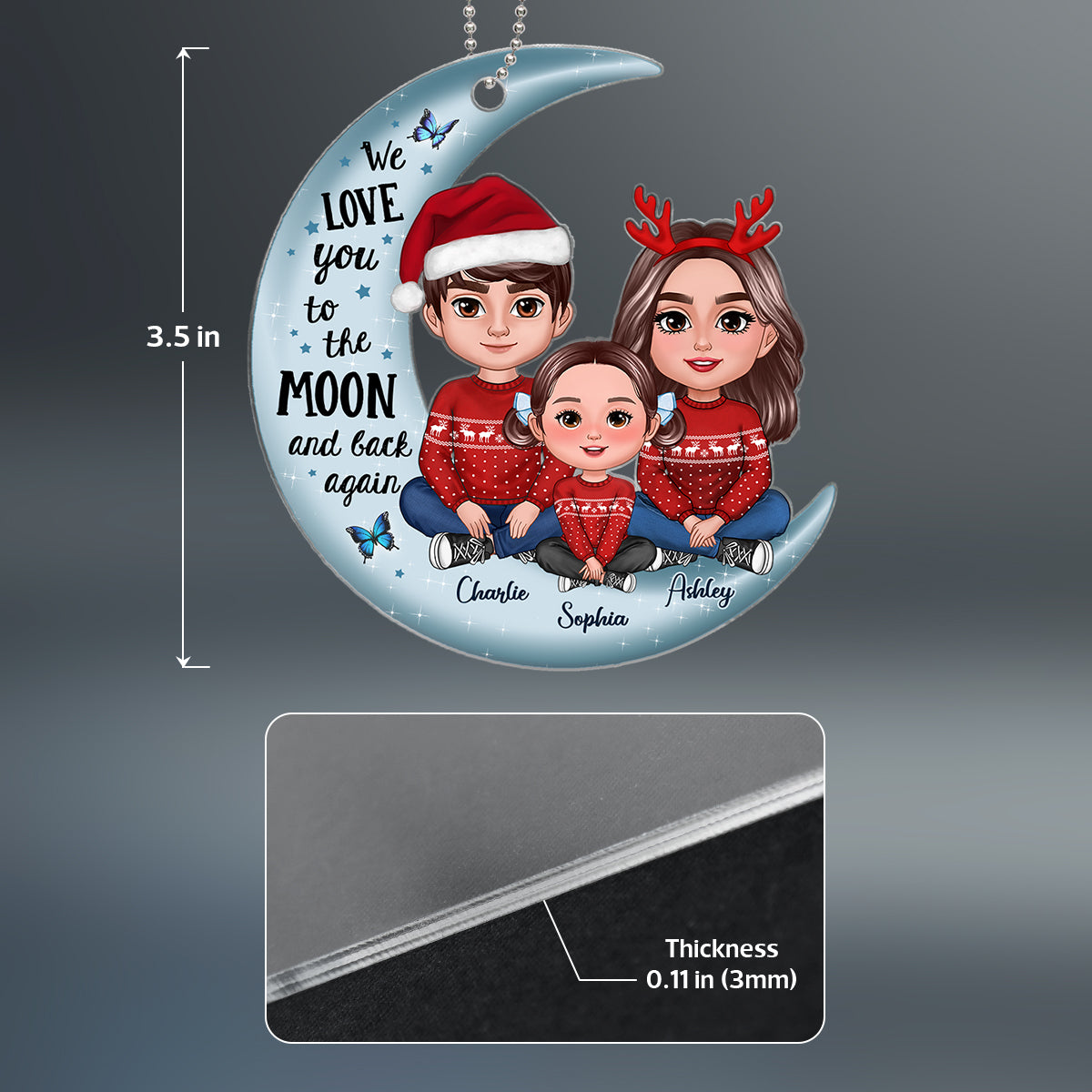 Happy Family Sitting Love To The Moon And Back Personalized Acrylic Onament