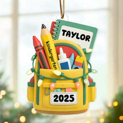 School Backpack Ornament 2025 - Personalized Acrylic Ornament - Christmas Gift for Kid, Grandkids