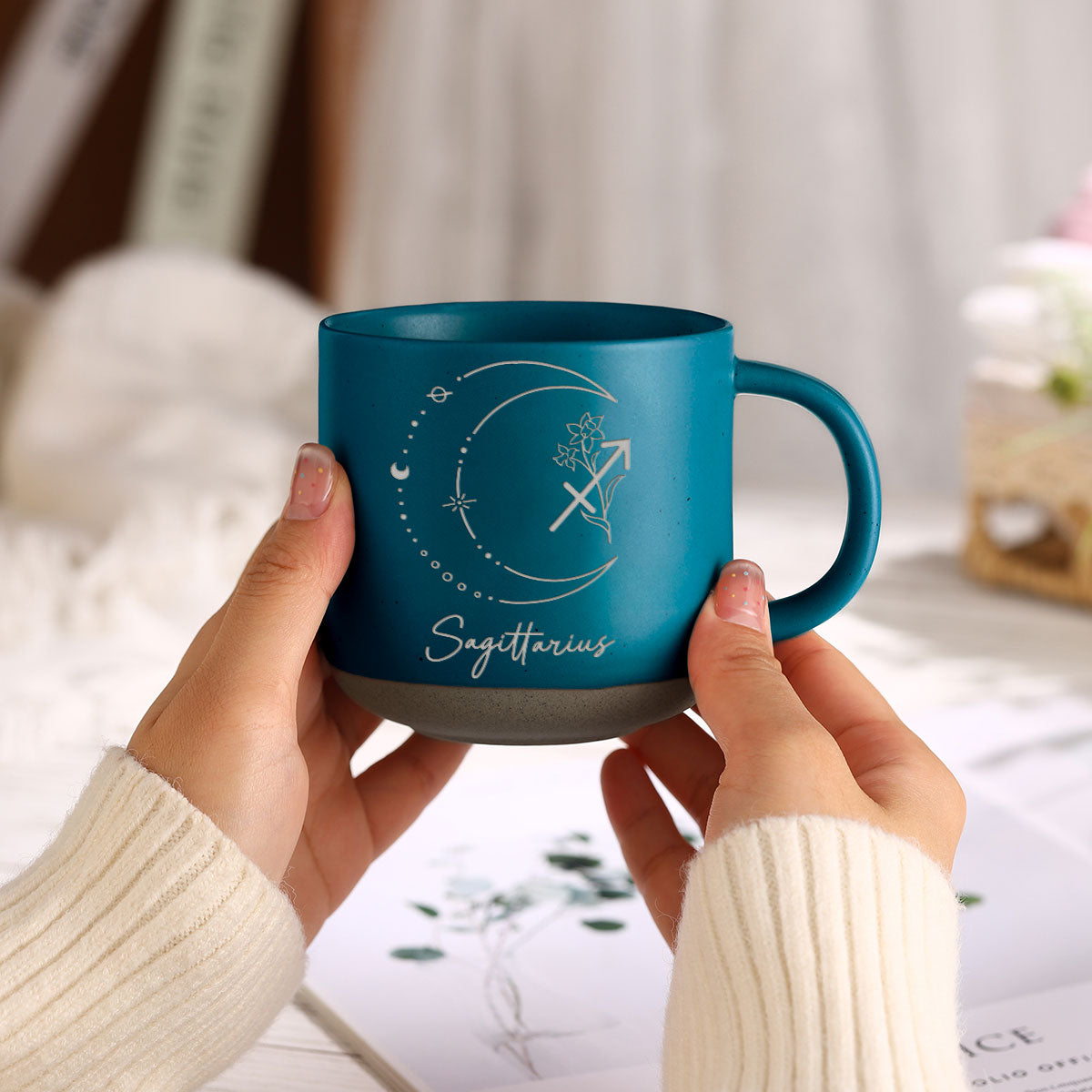 Custom Zodiac Sign Personalized Pottery Mug, Zodiac Moon