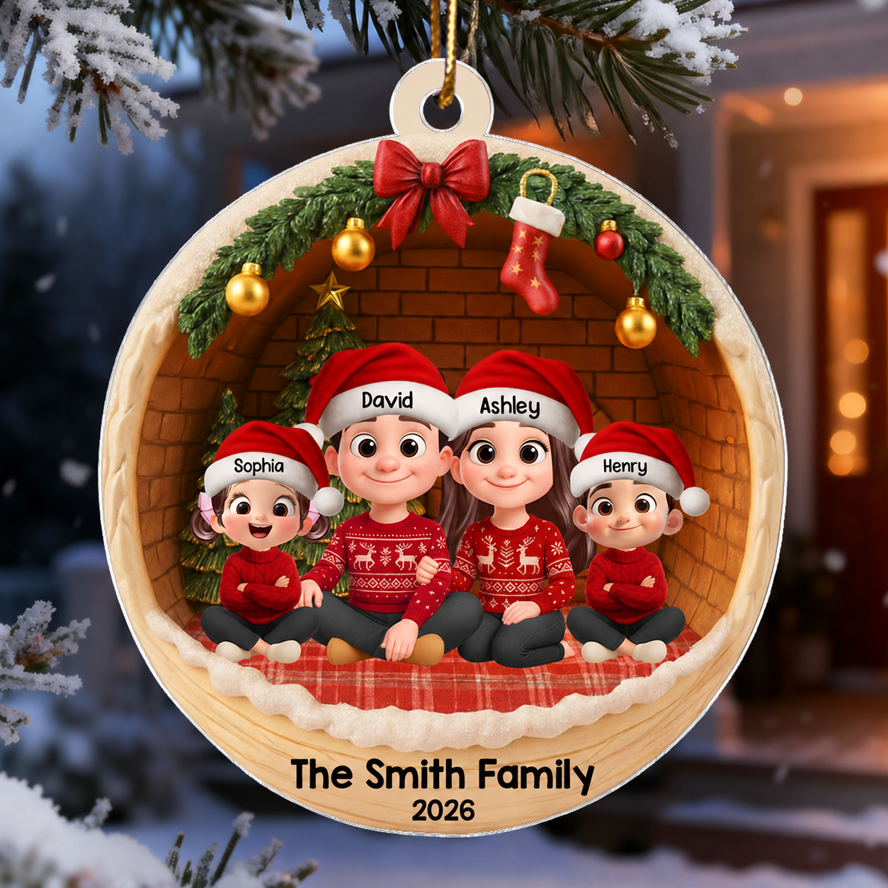 3D Cozy Vibe Family Sitting - Personalized Acrylic Ornament - Christmas Gift for Family