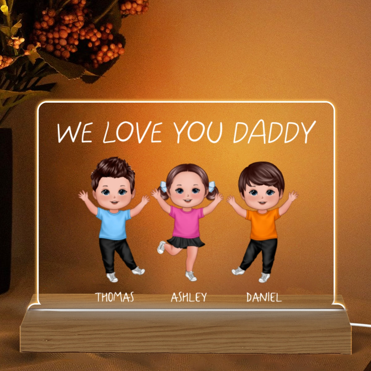 We Love You Daddy Grandpa Happy Doll Kids Father‘s Day Gift Personalized Custom Shape Acrylic Plaque Warm LED Night Light