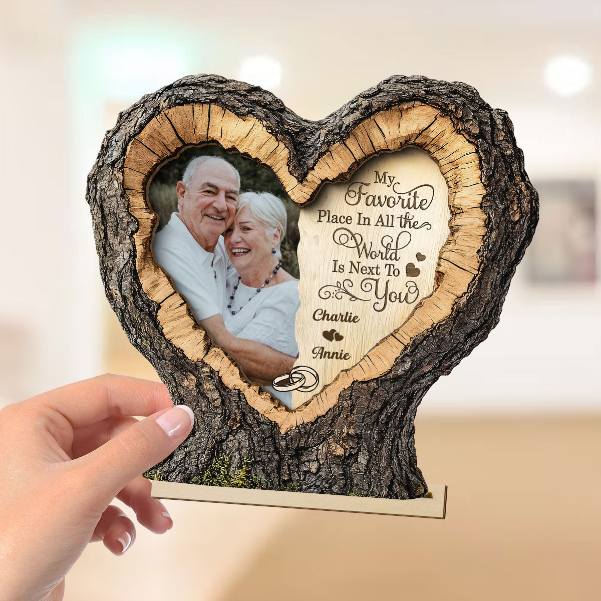 Favorite Place Next To You Couple Custom Photo 2D Flat - Personalized 2-Layered Wooden Plaque - Anniversary Gift, Valentine's Gift For Him, For Her