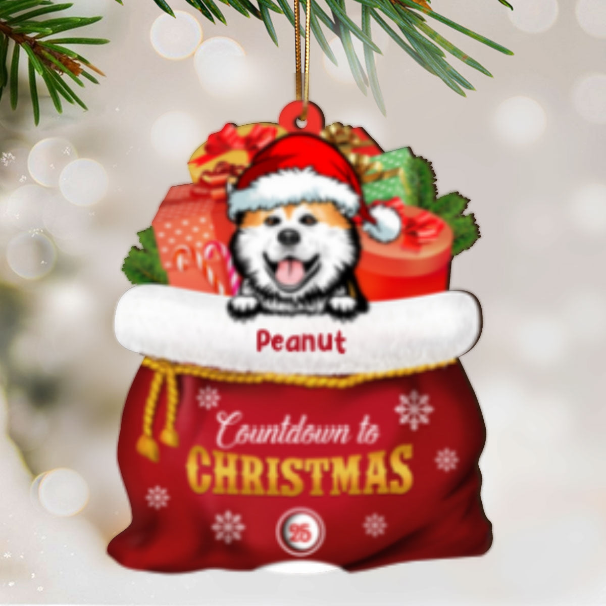 Christmas Peeking Dogs Cats In Santa Gift Bag Personalized Wooden Countdown Ornament, Xmas Gift For Dog Cat Owners, Dog Cat Lovers