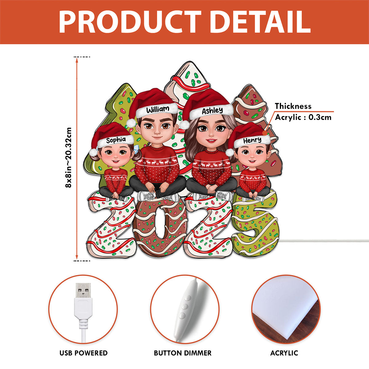 Christmas Tree Cake Family Personalized LED Light Box