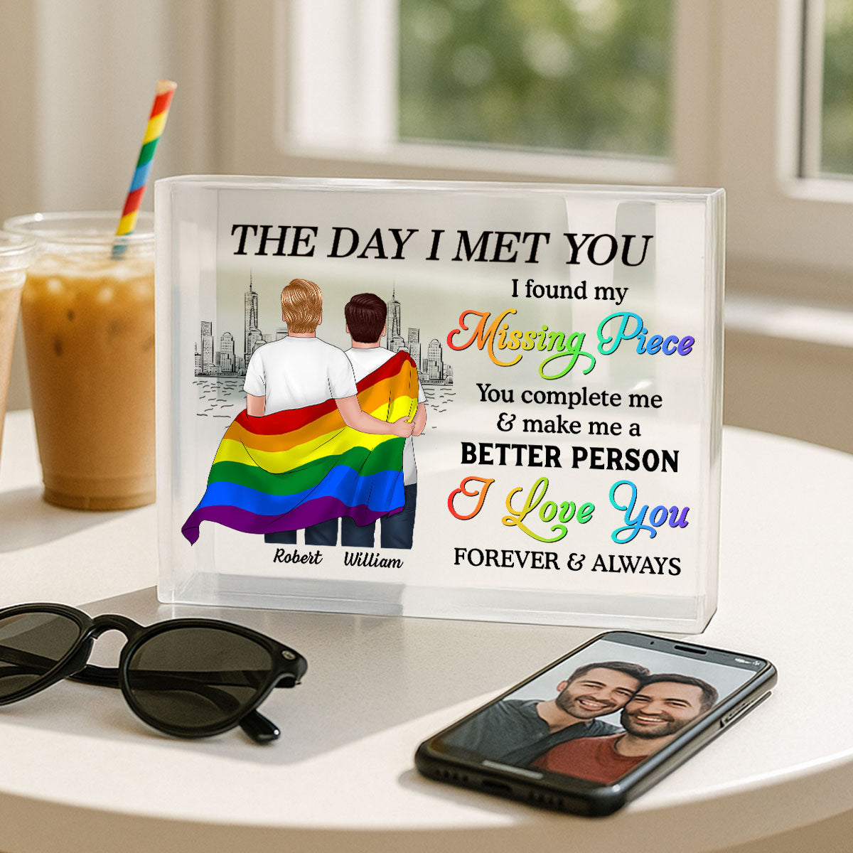 Pride Month LGBT Couple The Day I Met You Personalized Rectangle Acrylic Block Plaque, Gift For Couple