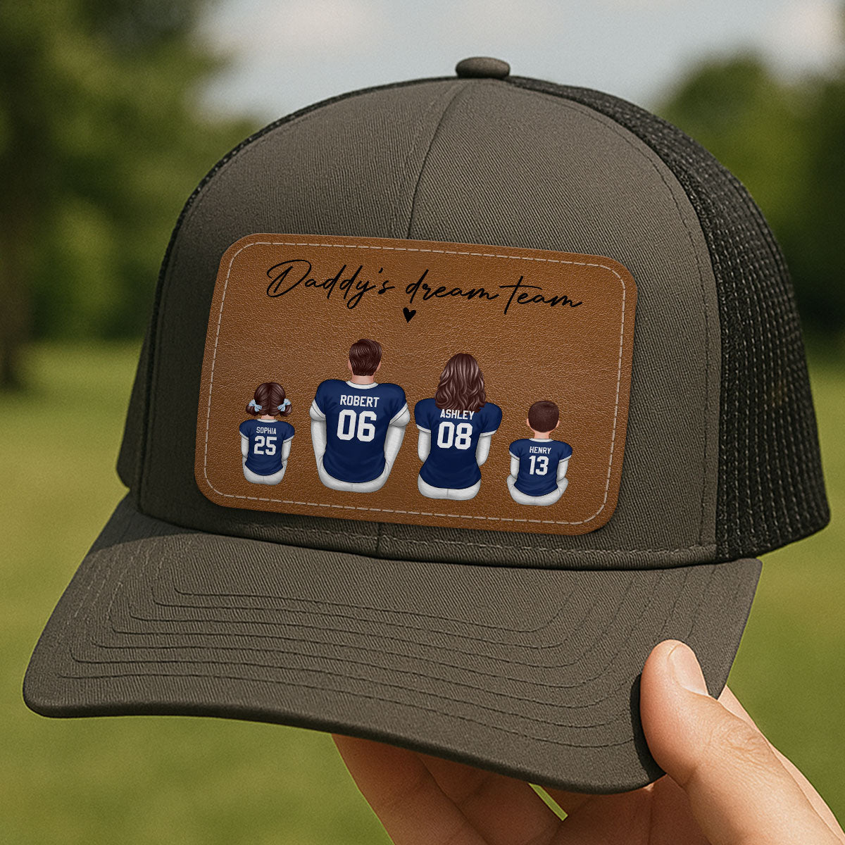 Football Daddy's Dream Team Personalized Leather Patch Hat, Gift For Dad