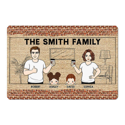 Brick Background Family Dad Mom Kids Dogs Cats Personalized Doormat