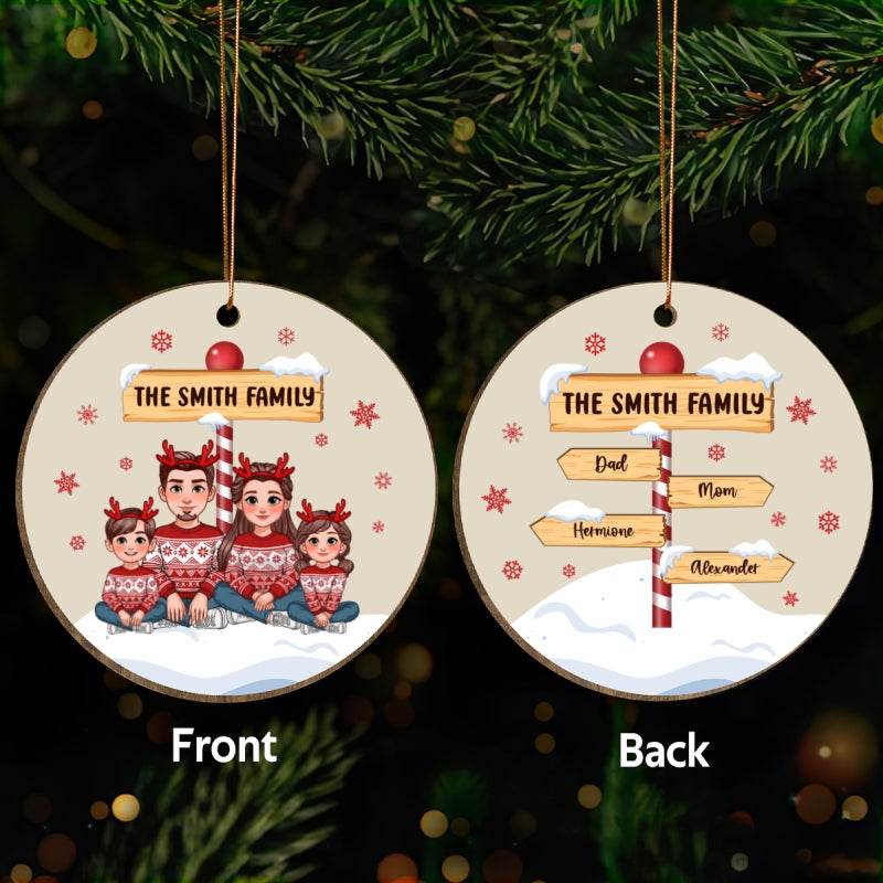 Christmas North Pole Family Personalized Double Sided Wooden Ornament, Christmas Decor For Family