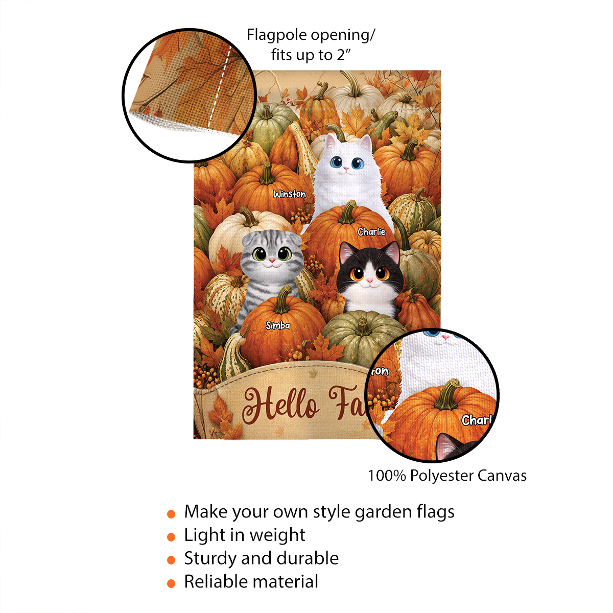 Hello Fall Cute Cat Peeking In Fall Pumpkin Patch - Personalized Garden Flag - Fall Season Decor For Cat Lover