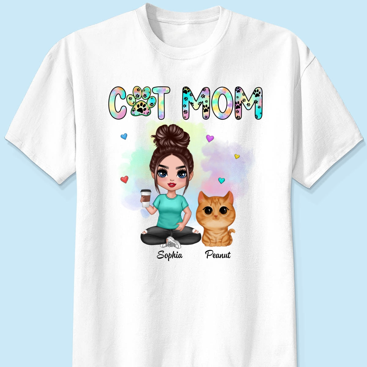 Pastel Paw Patterns Cat Mom Watercolor Cute Cats Personalized Shirt