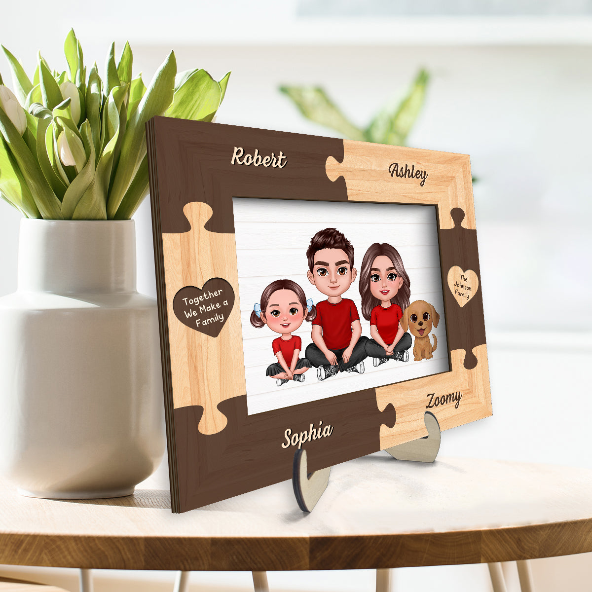 Family Crossed Legs Puzzle Frame Personalized 2-layer Wooden plaque