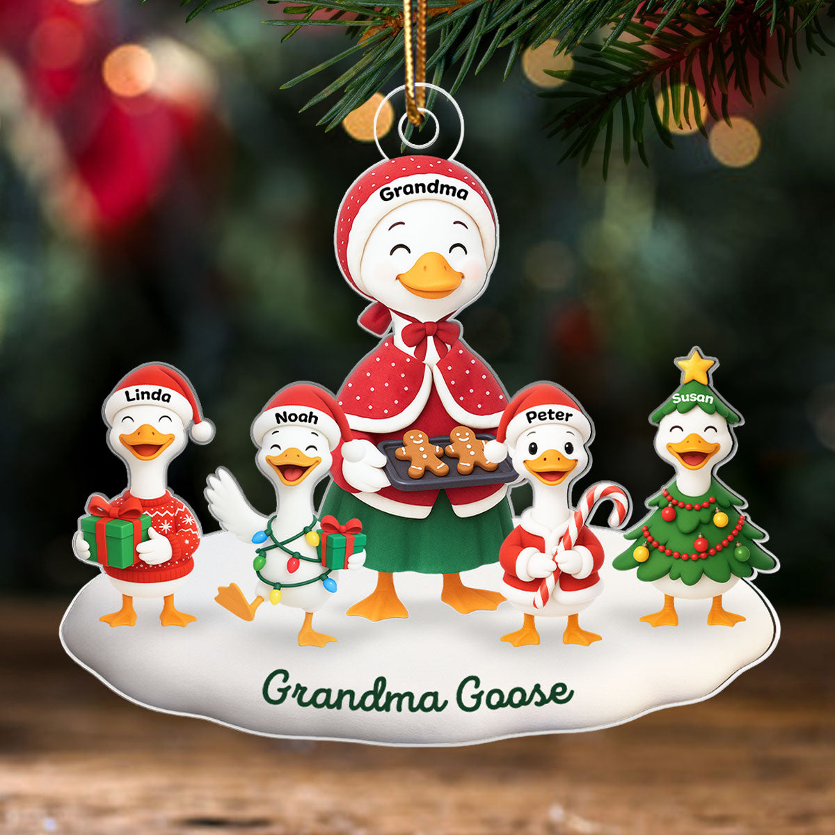 3D Effect Grandma Goose And Grandkids Personalized Acrylic Ornament, Christmas Gift For Grandma