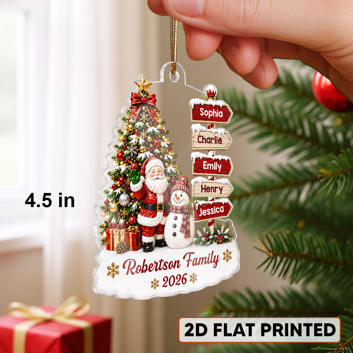 Christmas Festive Santa Snowman Family Sign Posts - Personalized Acrylic Ornament - Christmas Decor For Family