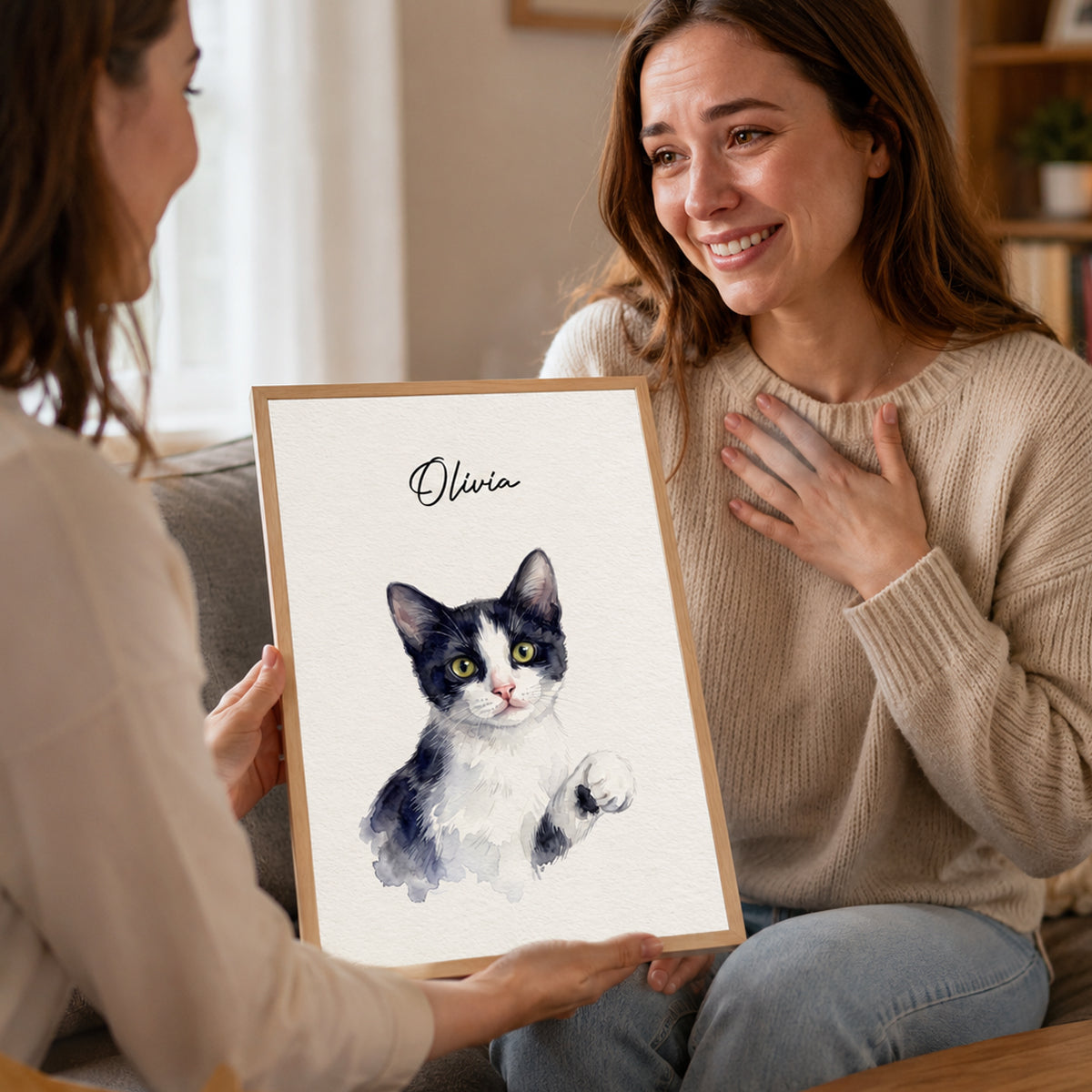 Custom Watercolor Portrait Using Pet Photo - Personalized Poster - Heartfelt Dog Cat Memorial Art