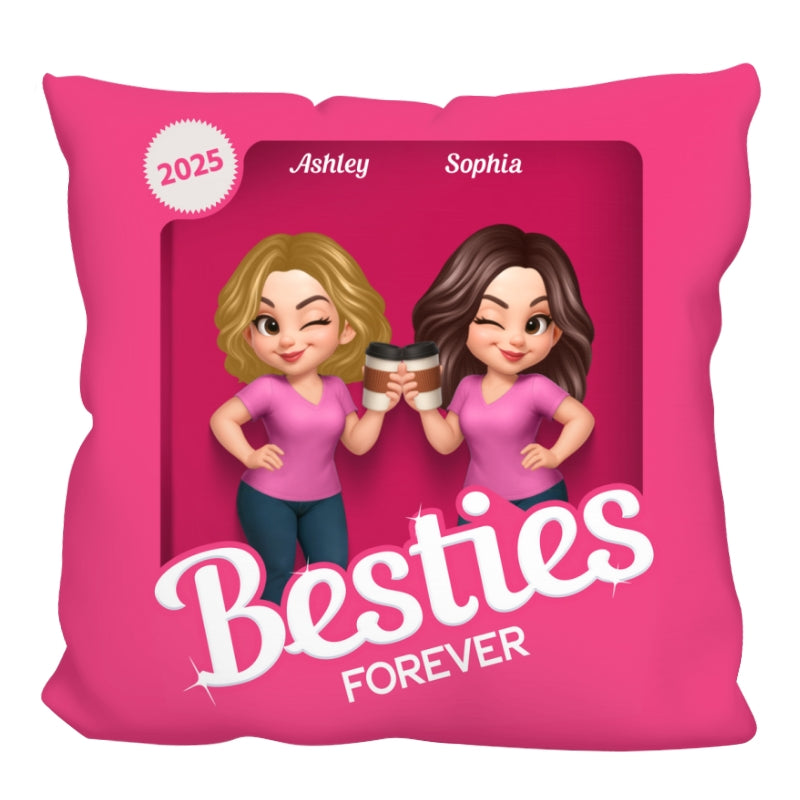Besties Partners In Crime Pink Action Figure 3D Effect Personalized Pillow